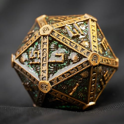 Metal DND Dice Set for D&D Dungeons and Dragons RPG Game Skull Wizard Theme Polyhedral Dice with Metal Gift Box for Dice Goblin Collectable Unique Skeleton Halloween Accessories (Green Brass) - color: Green Brass