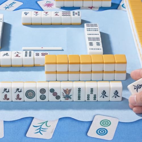 Blue Mahjong Mat with Drawstring Bag 31.5” x 31.5” Anti Slip Noise Reduction Mahjong Mat for Table Gaming Table Cover for Poker, Board Games and Card Games