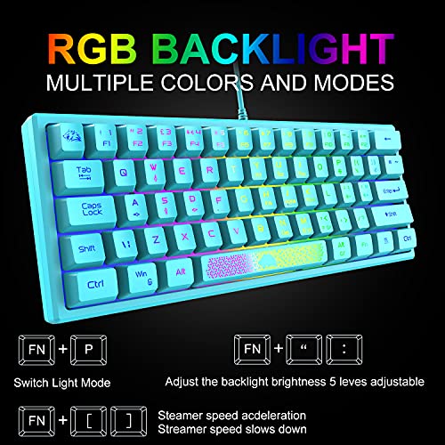 60% Gaming Keyboard and Mouse Combo Samll Mini RGB Backlight Mechanical Feeling and Honeycomb Optical Mouse, Mouse pad for Gamers and Typists - color: Blue