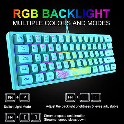 60% Gaming Keyboard and Mouse Combo Samll Mini RGB Backlight Mechanical Feeling and Honeycomb Optical Mouse, Mouse pad for Gamers and Typists - color: Blue