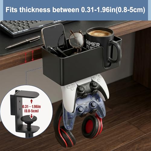 MYITYARD 5 in 1 Desk Cup Holder Clamp, Detachable Pencil Holder with Rotating Headphone Hanger & Controller Holder, Desk Organizer for Cup, Pen, Phone, Gaming Office Desk Accessories - color: With Two Controller Holders