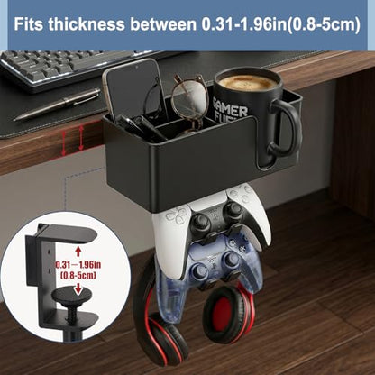 MYITYARD 5 in 1 Desk Cup Holder Clamp, Detachable Pencil Holder with Rotating Headphone Hanger & Controller Holder, Desk Organizer for Cup, Pen, Phone, Gaming Office Desk Accessories - color: With Two Controller Holders