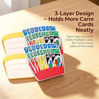 Card Holders for Playing Cards, Foldable 3-Layer Design for Seniors, Small Hands & Arthritis Relief, Portable Stand for Travel and Family Game Nights, Compatible with Poker, UNO, Set of 4