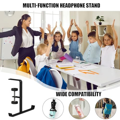Headphone Stand Hanger Holder, Under Desk Clamp Hook Mount, Under Desk Mount Headset Hook Clip, Backpack Hanger Reduce Desk Clutter (Black) - color: Black