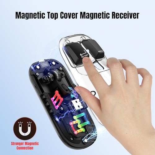 Wireless Bluetooth Mouse, Transparent BT + 2.4G Dual-Mode Mechanical Mouse with Magnetic Top Cover, Rechargeable RGB Backlit Gaming Mouse for Gaming/Esports/Desktop/Laptops/Tablets (Black) - color: Black