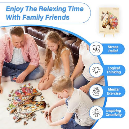 Wooden Puzzles for Adults, Wooden Horse Puzzle, Wooden Jigsaw Puzzles for Adults, Birthday for Puzzle Lover (M-11.8×10.7in - 200pcs) - size: Medium