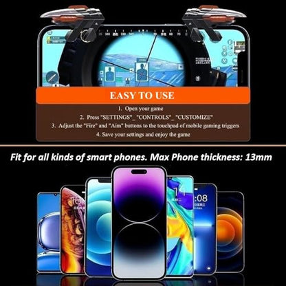 Mikirini 13 in 1 PUBG Mobile Controller Combo for iPhone & Android Phones | Cell Phone L2R2 4 Triggers for PUBG/Call of Duty/Fornite, 9pcs Finger Sleeves for gaming, Max Phone Thickness:13mm
