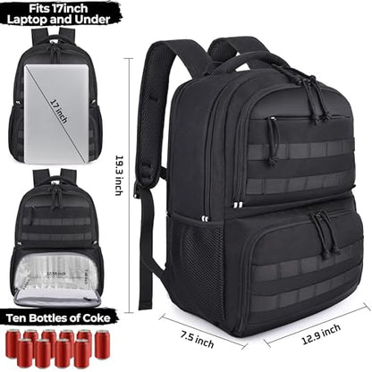 HILOMON Backpack with Insulated Lunch Compartment Cooler Bookbag Combo | 17" Laptop Compartment, USB Charging Port, Chest Strap, Anti-Theft Pocket, 2-in-1 Insulated Cooler Lunchbox Work Backpackbag