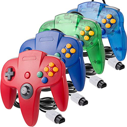 miadore 4 Pack Classic N64 Controller, Wired N64 Controllers with Upgraded Joystick (Non PC USB Version)(Red/Blue/Clear Green/Clear Blue) - color: Red/Blue/Clear Green/Clear Blue