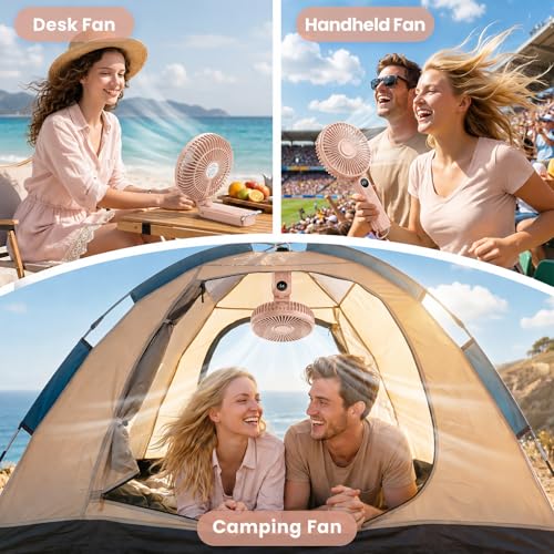 Portable Handheld Fan, 10000mAh Rechargeable 6-Inch Personal Fan for Travel | Ultra Quiet Foldable Desk Fan, 5-Speed Battery Operated Fan with Up to 40H Runtime and Digital Display for Travel and Makeup - color: Pink