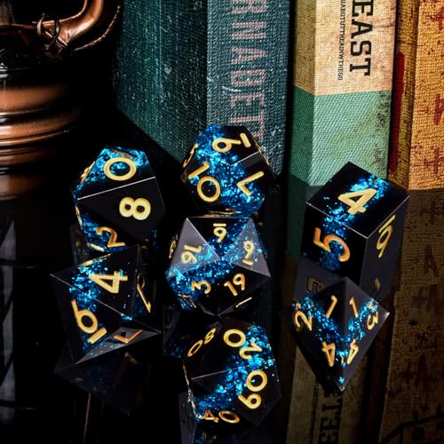 DND Dice Set, 7 Pcs Sharp Edge D&D Dice Polyhedral Resin Dice for Dungeons and Dragons RPG MTG Role Playing Table Games - color: Blue-1