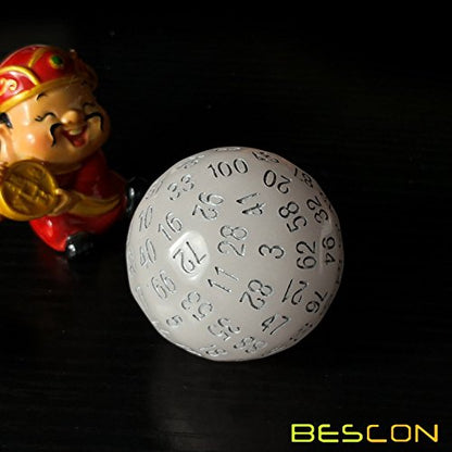 Bescon Glow in Dark Polyhedral Dice 100 Sides, Luminous D100 die, 100 Sided Cube, D100 Game Dice, Glowing 100-Sided Cube - color: Glowing Dim Dark Blue D100