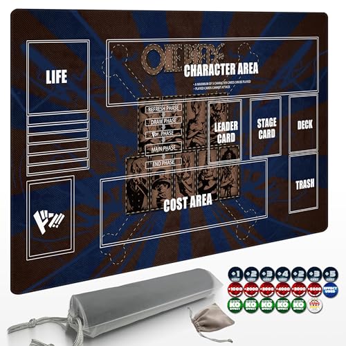 Playmat for One Piece Card Game (24x14 Inches): with Non-Slip Rubber, Zones Design, a Professional Storage Bag Included, Plus a Limited-Time Gift of a Set of 20 Damage Counters (Black1) - color: Black1