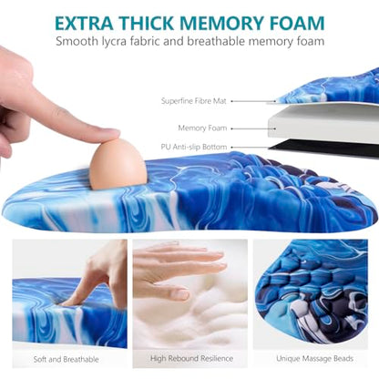 Mouse Pad Wrist Support, Ergonomic Mouse Pad with Wrist Rest, Comfortable Computer Mouse Pad for Laptop, Pain Relief Mousepad with Non-Slip PU Base Ocean Blue - color: Ocean Blue