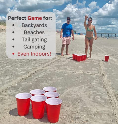 Jumbo Pong - Giant Yard Pong Outdoor Games Yard Games Lawn, Beach, Camping, Tailgating or Backyard - Durable Giant Cups with Indoor/Outdoor Ball and Pump Included
