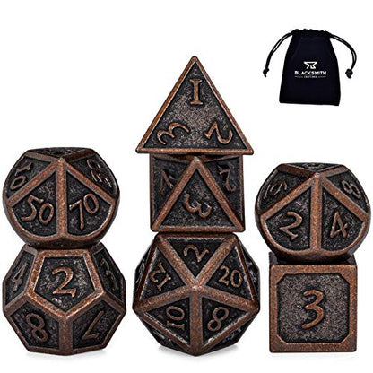HEIMDALLR Metal DND Dice Set 7pcs - Indestructible Metal Dice Set w/Dice Bag; D&D Dice Set D&D (Dungeons and Dragons Dice Set) w/ D20 Dice - Blacksmith Craft Dice (Weathered Bronze) - color: 01 Burnished Bronze