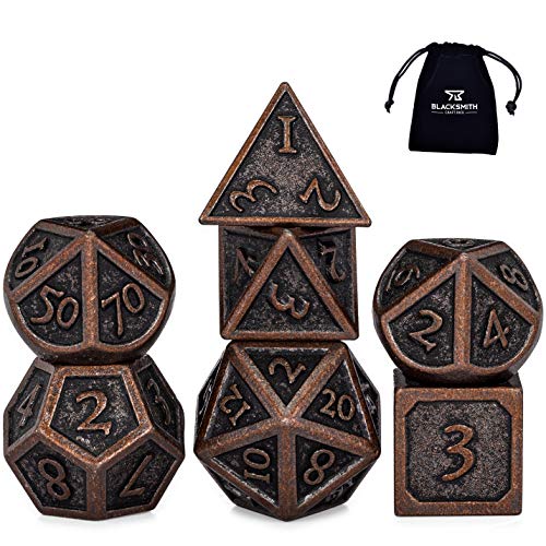 HEIMDALLR Metal DND Dice Set 7pcs - Indestructible Metal Dice Set w/Dice Bag; D&D Dice Set D&D (Dungeons and Dragons Dice Set) w/ D20 Dice - Blacksmith Craft Dice (Weathered Bronze) - color: 01 Burnished Bronze