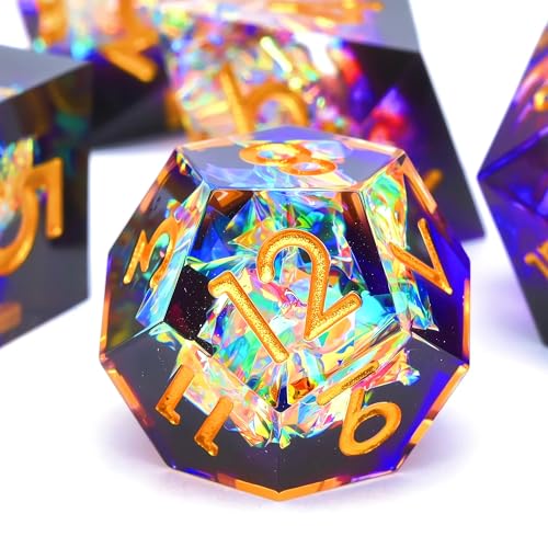 Resin dice Set, Dungeons and Dragons polyhedral DND dice Set, Suitable for Role-Playing Game RPG Explorer Magic: The Gathering Pioneer Game DND dice Set (7 Pieces) - color: Resin-dream Purple
