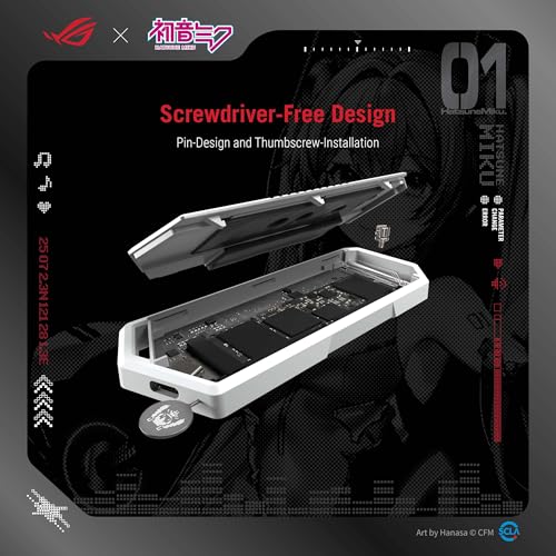 ASUS ROG Strix Arion Hatsune Miku Edition M.2 NVMe SSD Enclosure - USB-C 3.2 Gen 2 (10 Gbps), Screwdriver-Free, Aluminum-Alloy case, and Thermal Pads, 1 Year Warranty - size: White|Gaming ARGB|Miku Edition, style: ROG Arion