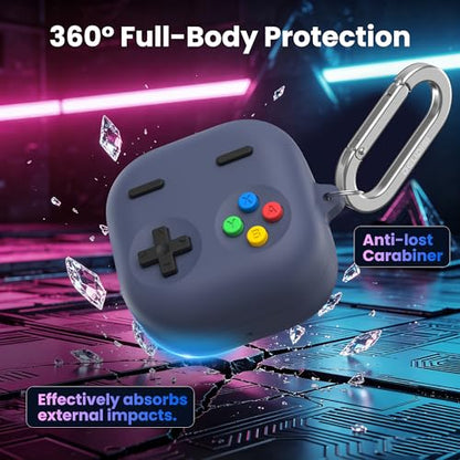 Delidigi Retro Gaming Case Compatible with Samsung Galaxy Buds 4 Pro & Galaxy Buds 4 (2026) – Silicone Protective Cover with Carabiner, Game Console Style Earbuds Case Accessories - color: Midnight Blue, size: Galaxy Buds 4/Galaxy Buds 4 Pro (2026)
