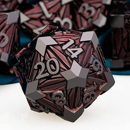 ARUOHHA DND Metal Dice Set Crystal Shards Dice with Gift Box, 7PCS Black Red Polyhedral Dice RPG Role Playing Game Handmade 6 Sided D and D Dice Set D20 D12 D10 D8 D6 D4 ﻿ - color: Black Nickel Red