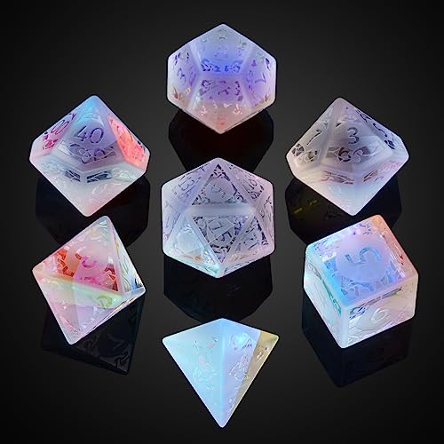 UDIXI Prism Glass Dice Set, Frosted Rainbow Glass Dice for Tabletop Games | Premium Gift Box, DM Gift, for Dungeons and Dragons Role Playing Games - color: Sandblasted Prism