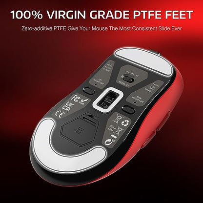 ATTACK SHARK X3 Wireless Gaming Mouse, 49g Ergonomic Computer Mouse, Triple Modes PAW3395 26K DPI Optical Sensor, 200h Battery Life, Programmable Buttons, Gaming Accessories for PC/Laptop/Mac (Red) - color: Red