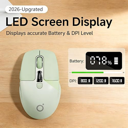 Wireless Bluetooth Mouse with Visible Battery & DPI Screen, Multi-Device BT & 2.4G Computer Mouse, 500 mAh Rechargeable, 1600DPI, Silent Portable Optical Mice for Laptop, PC, Mac, iPad - Green - color: Green