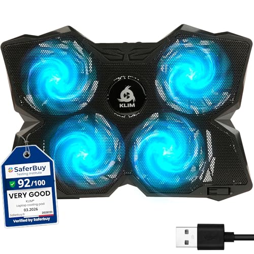 KLIM Wind Laptop Cooling Pad - More Than 500 000 Units Sold - New Version - The Most Powerful Rapid Action Cooling Fan - Laptop Stand with 4 Cooling Fans at 1200 RPM - USB Fan - PS5 PS4 - Cyan - color: Turquoise