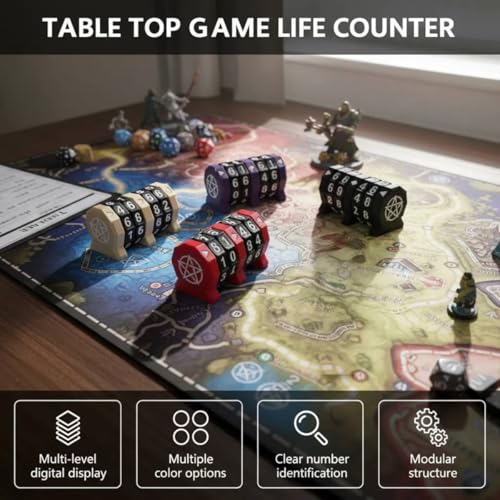 MTG Life Counter, Board Game Life Counter, 4-Digit Wheel Trackers for 0-9999 Single Player and 0-99 Dual Player Modes, Clear View Display for Card and Tabletop Games (Red) - color: Red