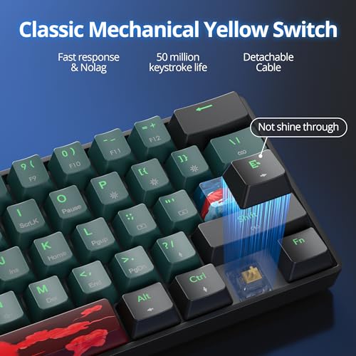 Fogruaden Wireless Gaming Keyboard, 60% Percent Mechanical Keyboard Wireless, Hot-Swappable Yellow Switch, RGB Wired/Bluetooth Keyboards for Win/Mac, 61 Keys NKRO (Soundwave) - color: Soundwave-61, size: Yellow Switch
