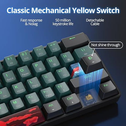 Fogruaden Wireless Gaming Keyboard, 60% Percent Mechanical Keyboard Wireless, Hot-Swappable Yellow Switch, RGB Wired/Bluetooth Keyboards for Win/Mac, 61 Keys NKRO (Soundwave) - color: Soundwave-61, size: Yellow Switch