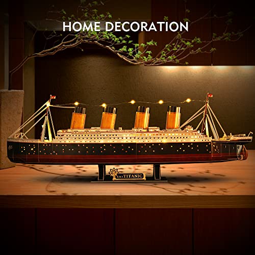 CubicFun Titanic 3D Model Ship Puzzle with LED Lights, 266 Pieces, 88 cm | 3D Puzzle for Adults LED 34.6 inch Titanic Model with 266 Pieces for Collectors, Home Decor Office Displays Shelf Displays - style: Realistic