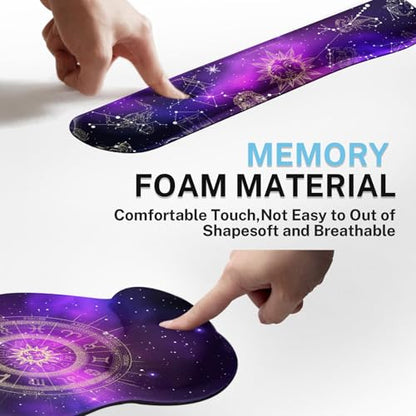 Arttown Keyboard Mouse Pad Set, 4 in 1 Desk Mat Set Galaxy Space | Astrology Sun Large Mousepad+Keyboard Wrist Rest+Mouse Wrist Rest+Coaster Ergonomic Design for Home Office Computer - color: Galaxy Constellation