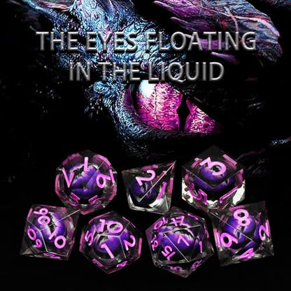 FONVGOGO Sharp Edge Resin Dice Set, Liquid Core DND Dice, Dragon Eye Dice Set D and D Dungeons and Dragons Dice Polyhedral Beholder's Ttrpg Die Role Playing RPG (Light Purple) - color: Dragon Eye Purple-01