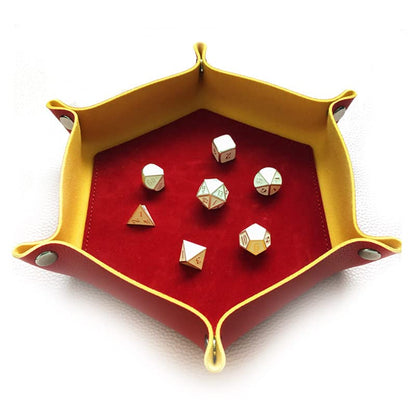 BESCON DICE Hexagon Folding PU Leather & Velvet Dice Tray, Portable Dice Holder for DND, RPG, MTG, & Other Table Games, Red & Yellow - color: Red&yellow