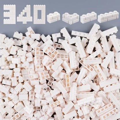 Masonry Bricks Wall Building Accessories: 340PCS Classic Masonry Profile Block Parts and Pieces Creative Construction Bulk,MOC House Castle Pieces (White) - color: White