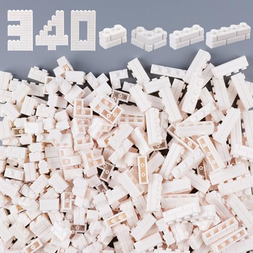 Masonry Bricks Wall Building Accessories: 340PCS Classic Masonry Profile Block Parts and Pieces Creative Construction Bulk,MOC House Castle Pieces (White) - color: White