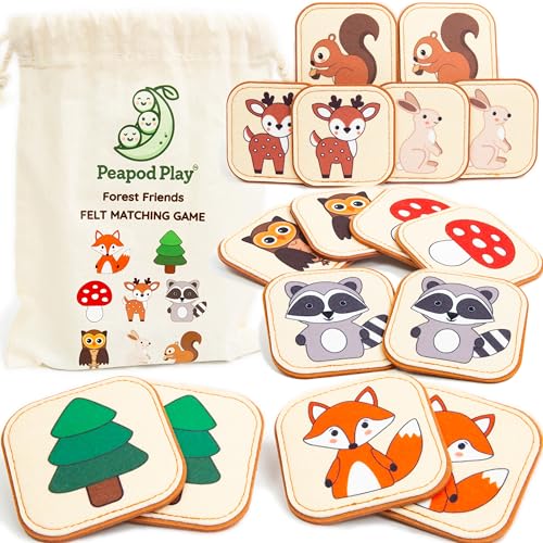 Felt Matching Game for Ages 2–4 – Soft and Safe for Ages 1+ – Montessori Memory Game – Sensory Flash Cards – Best Educational Gift for Ages 1–3 - Woodland Animal Theme - color: Woodland - Forest Friends