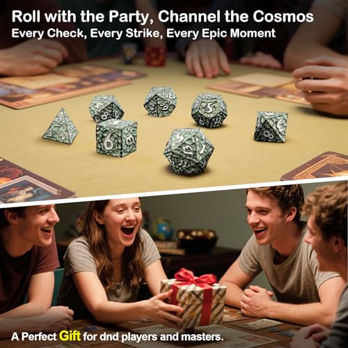 Haxtec Black Green Metal DND Dice Set Polyhedral D&D Dice with Leather Dice Bag Compatible with Dungeons and Dragons Gifts TTRPG Metal Dice Gamer Gift for DND Players Masters - color: Black Green White