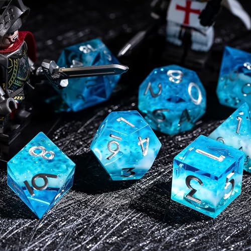 7PCS Cocktail Dice Set,Handmade Sharp Edge Dice Set D&D RPG Polyhedral Die,for Dungeons and Dragons TTRPG Games Roleplaying Games,with Gift Box.(Blue Green) - color: Cocktail Blue Green
