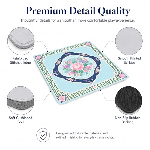 Peony Floral Mahjong Mat,Non Slip American Mah Jongg Table Mat | 32in soft neoprene mah jongg mat reduces tile noise protects tabletops & packs easily for game nights or a thoughtful gift - color: 016