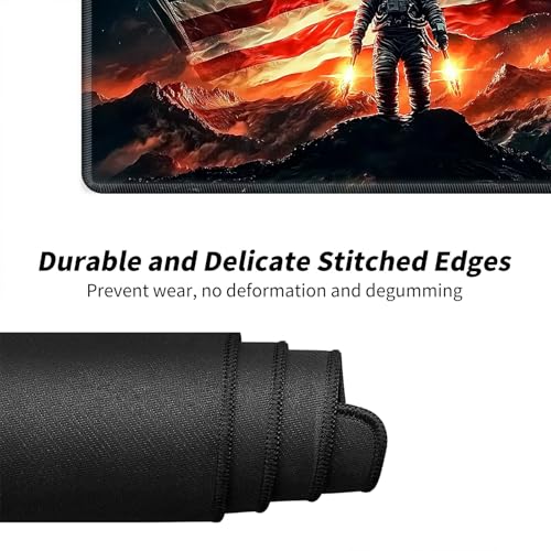 American Flag and Astronaut for MTG & TCG Playmat Mouse Pad,BFDHGQZC 24" x 14" Game Mat for MTG/RPG/CCG Trading Card Game Playmats Table Mat Perfect for Card Games Video Games Computer Office - color: American Flag and Astronaut