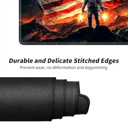 American Flag and Astronaut for MTG & TCG Playmat Mouse Pad,BFDHGQZC 24" x 14" Game Mat for MTG/RPG/CCG Trading Card Game Playmats Table Mat Perfect for Card Games Video Games Computer Office - color: American Flag and Astronaut