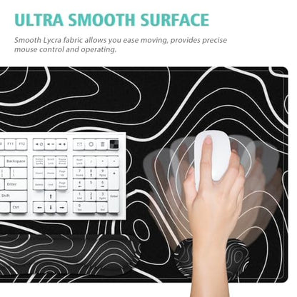 4 in 1 Large Mouse Pad,Keyboard Wrist Rest Set,Desk Mat with Stitched Edges Thicken Desk Pad,Wrist Support for Keyboard and Mouse,Desk Mat for Home Office Game(Black Marble) - color: Black Marble
