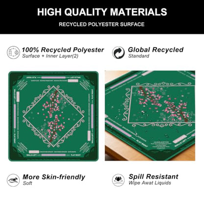 Cherry Blossom Mahjong Mat for Table with Rules, 31.5" x 31.5" Noise Reduction Non Slip Waterproof Mah Jong Table Mat with Carrying Bag, Suitable for Mahjong, Poker, Board Games, Dominoes, Card Games - color: Cherry Blossom