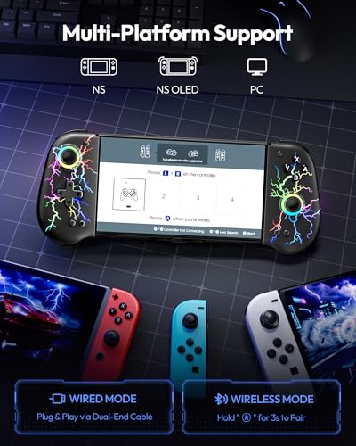 VOYEE Switch Controllers with Hall Effect Joystick & Kickstand, Compatible with Nintendo Switch/OLED, Wireless Pro Controller Ergonomic Grip Joypad with RGB Light, Turbo, Macro, 4 Game Slot Black - color: Black