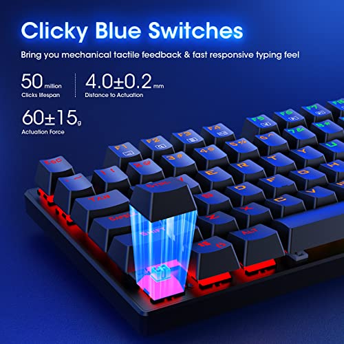 RisoPhy Mechanical Gaming Keyboard, RGB 104 Keys Ultra-Slim LED Backlit USB Wired Keyboard with Blue Switch, Durable Abs Keycaps/Anti-Ghosting/Spill-Resistant Computer Keyboard for PC Mac Xbox Gamer - color: Classic Black