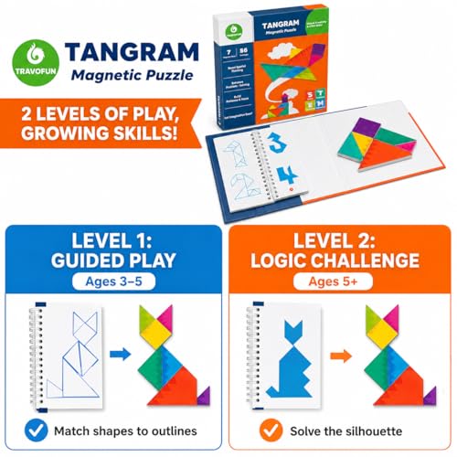 Travel Games Tangrams, Magnetic Travel Games for Road Trips Kids Board Game Educational Toys Kids Game for 3+ - style: Tangrams Game