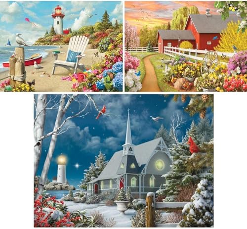 Bits and Pieces 3 Jigsaw Puzzle Set - 300 Piece Puzzles for Adults - Alan Giana Seasons Set - 18" x 24" Jigsaw Puzzles - Spring Winter Beach - Random Die Cut Pieces No 2 are Alike - size: 18" x 24" - Three 300 Piece Puzzles